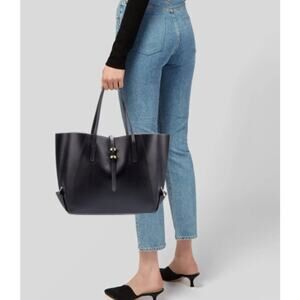 Zac Posen Folded-Gusset Leather Eartha Shopper Tote (Black/Brass Hardware)